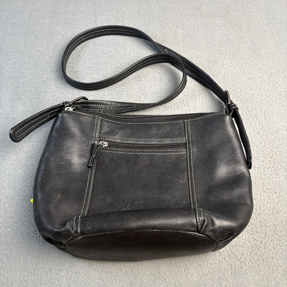 Tignanello Black Leather Crossbody Bag White Contrast Stitching Small Handbag